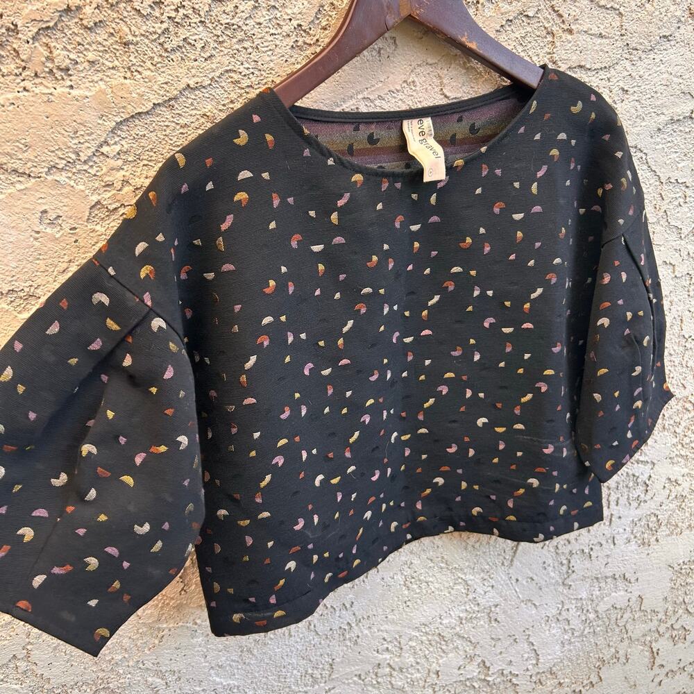 Eve Gravel Black Geometric Jacquard Puff Sleeve Crop Top Small - Picture 6 of 7
